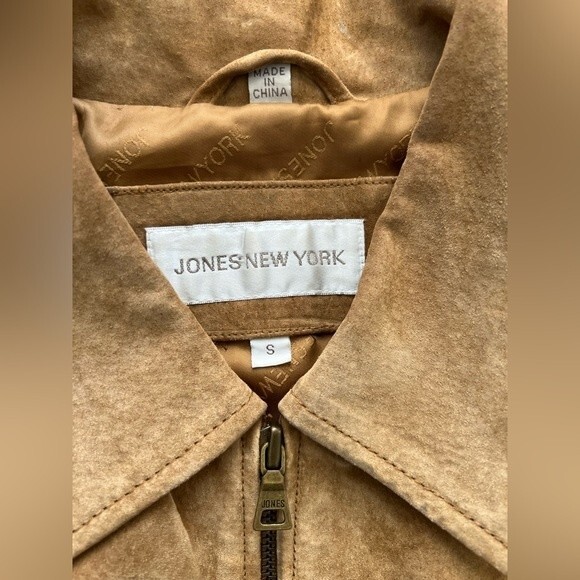 Vintage Jones New York Genuine Leather Tan Zip Up Jacket Women's size Small - Picture 3 of 10